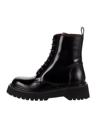 Pre-owned Gucci Interlocking G Logo Leather Combat Boots In Black