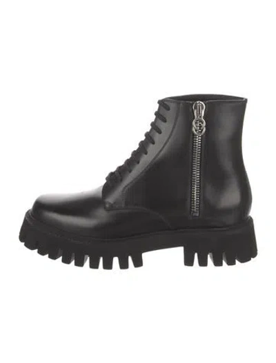 Pre-owned Gucci Interlocking G Logo Leather Combat Boots In Black