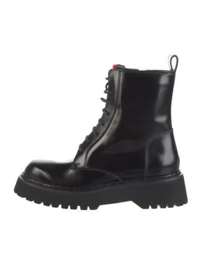 Pre-owned Gucci Interlocking G Logo Leather Combat Boots W/ Tags In Black
