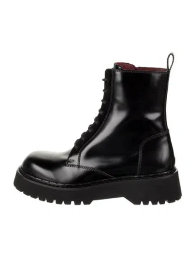 Pre-owned Gucci Interlocking G Logo Leather Combat Boots W/ Tags In Black