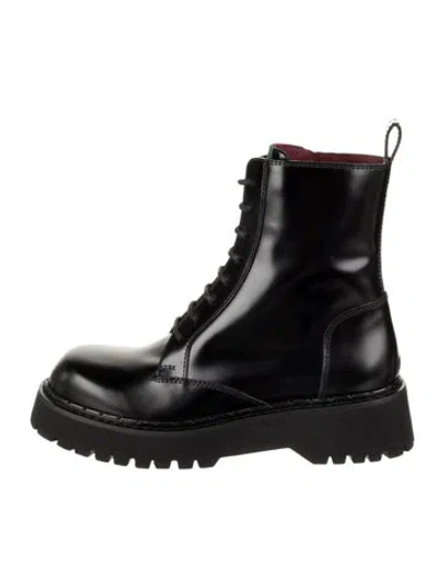 Pre-owned Gucci Interlocking G Logo Leather Combat Boots W/ Tags In Black
