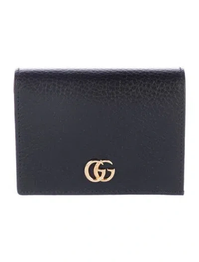 Pre-owned Gucci Interlocking G Logo Leather Compact Wallet In Black