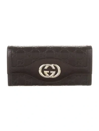 Pre-owned Gucci Interlocking G Logo Leather Continental Wallet In Black