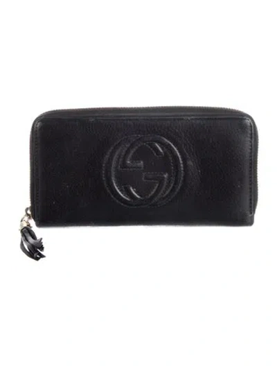 Pre-owned Gucci Interlocking G Logo Leather Continental Wallet In Black