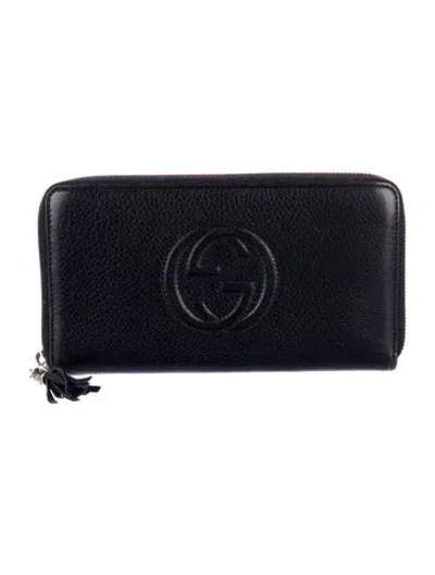 Pre-owned Gucci Interlocking G Logo Leather Continental Wallet In Black