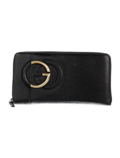 Pre-owned Gucci Interlocking G Logo Leather Continental Wallet In Black
