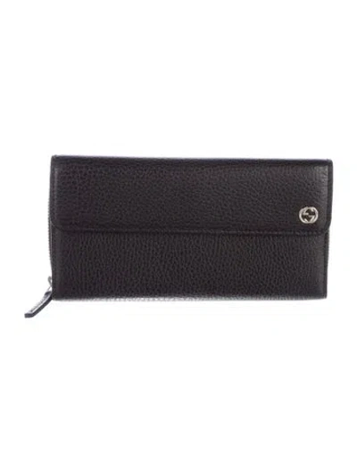 Pre-owned Gucci Interlocking G Logo Leather Continental Wallet In Brown