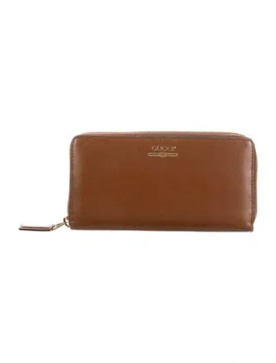 Pre-owned Gucci Interlocking G Logo Leather Continental Wallet In Brown