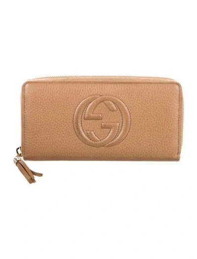 Pre-owned Gucci Interlocking G Logo Leather Continental Wallet In Neutral