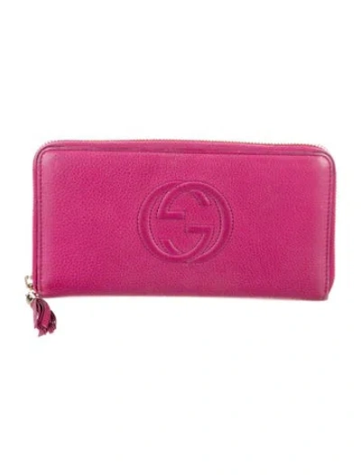 Pre-owned Gucci Interlocking G Logo Leather Continental Wallet In Purple