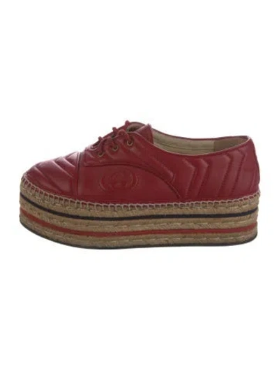 Pre-owned Gucci Interlocking G Logo Leather Espadrille Sneakers In Burgundy