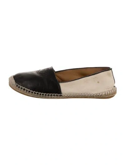 Pre-owned Gucci Interlocking G Logo Leather Espadrilles In Black