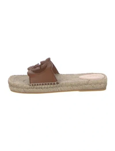 Pre-owned Gucci Interlocking G Logo Leather Espadrilles In Brown