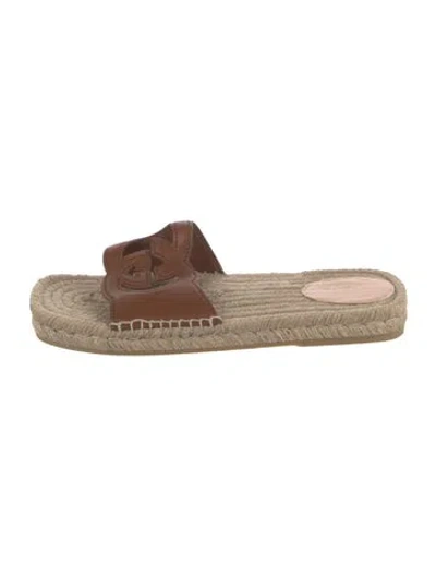 Pre-owned Gucci Interlocking G Logo Leather Espadrilles In Brown