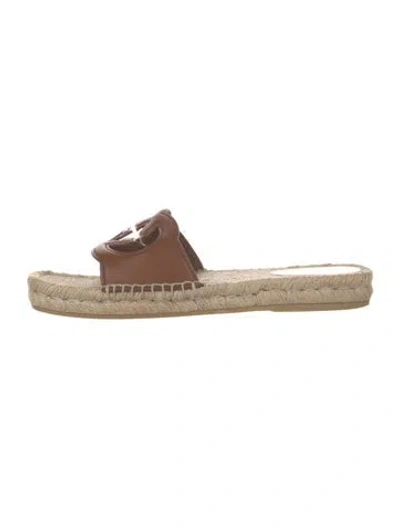 Pre-owned Gucci Interlocking G Logo Leather Espadrilles In Brown