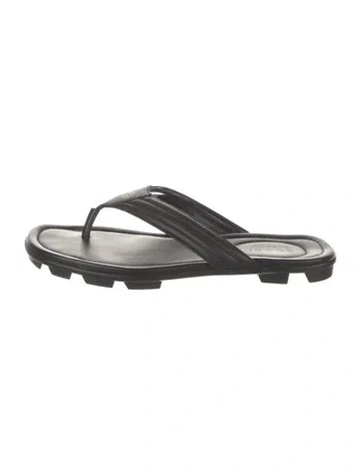 Pre-owned Gucci Interlocking G Logo Leather Flip Flops In Black