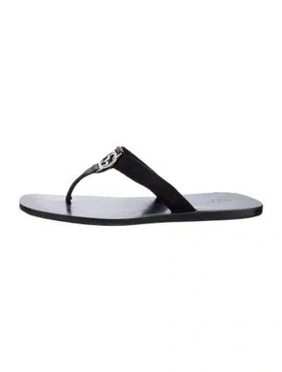 Pre-owned Gucci Interlocking G Logo Leather Flip Flops In Black