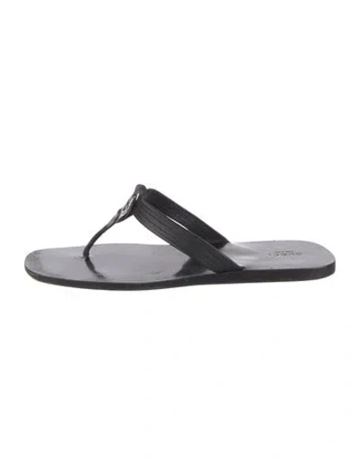 Pre-owned Gucci Interlocking G Logo Leather Flip Flops In Black