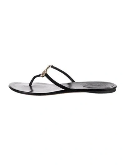 Pre-owned Gucci Interlocking G Logo Leather Flip Flops In Black
