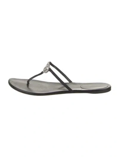 Pre-owned Gucci Interlocking G Logo Leather Flip Flops In Black