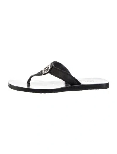 Pre-owned Gucci Interlocking G Logo Leather Flip Flops In Black
