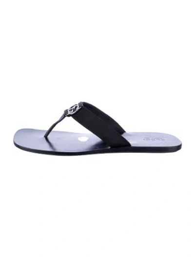 Pre-owned Gucci Interlocking G Logo Leather Flip Flops In Black