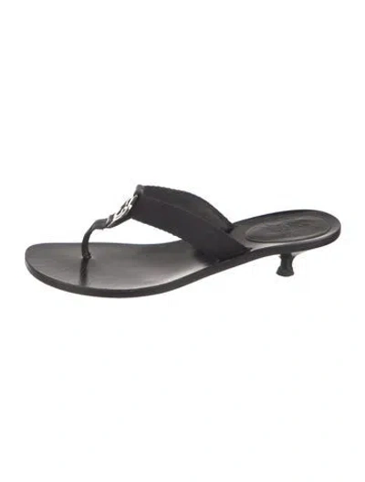 Pre-owned Gucci Interlocking G Logo Leather Flip Flops In Black