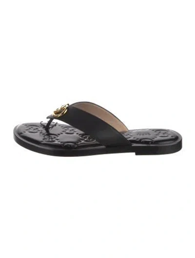Pre-owned Gucci Interlocking G Logo Leather Flip Flops In Black