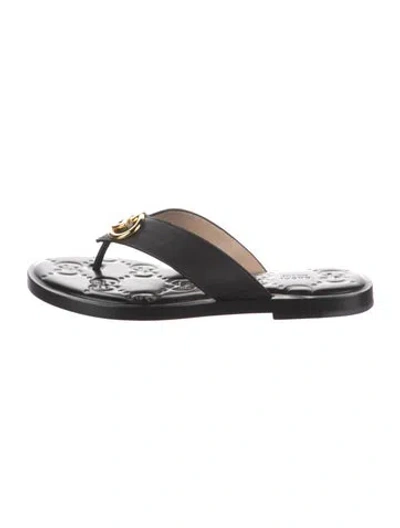 Pre-owned Gucci Interlocking G Logo Leather Flip Flops In Black