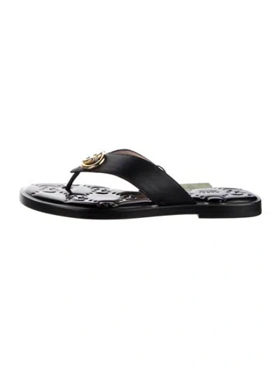 Pre-owned Gucci Interlocking G Logo Leather Flip Flops In Black