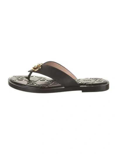 Pre-owned Gucci Interlocking G Logo Leather Flip Flops In Black