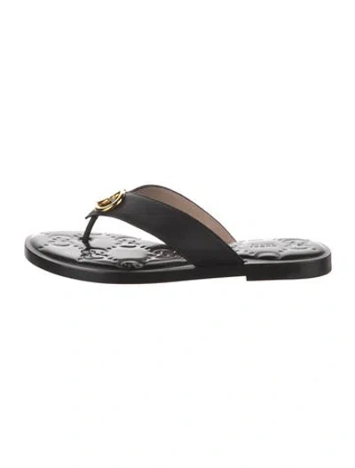 Pre-owned Gucci Interlocking G Logo Leather Flip Flops In Black