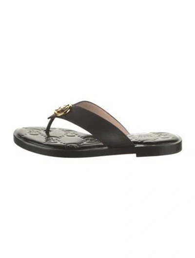 Pre-owned Gucci Interlocking G Logo Leather Flip Flops In Black