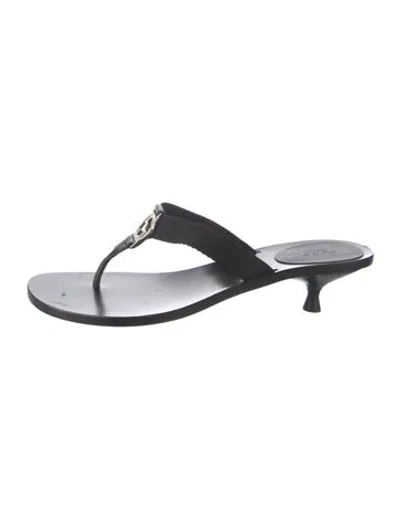 Pre-owned Gucci Interlocking G Logo Leather Flip Flops In Black