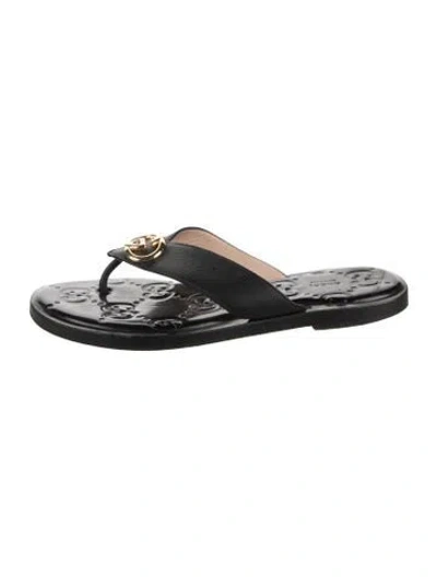 Pre-owned Gucci Interlocking G Logo Leather Flip Flops In Black