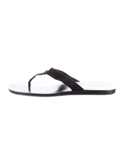 Pre-owned Gucci Interlocking G Logo Leather Flip Flops In Black