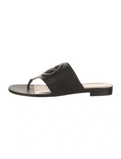 Pre-owned Gucci Interlocking G Logo Leather Flip Flops In Black