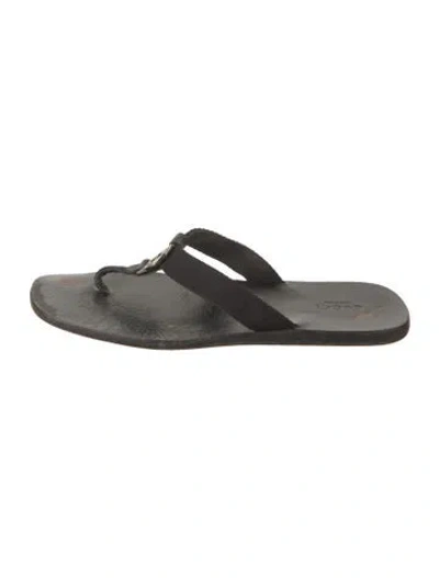 Pre-owned Gucci Interlocking G Logo Leather Flip Flops In Black
