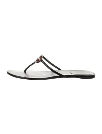Pre-owned Gucci Interlocking G Logo Leather Flip Flops In Black/brown