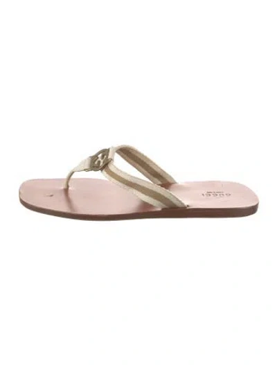 Pre-owned Gucci Interlocking G Logo Leather Flip Flops In Neutral