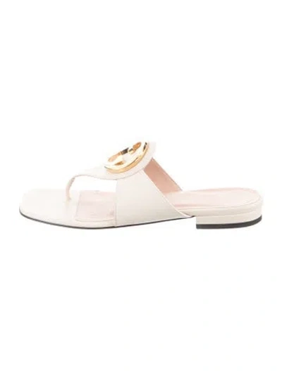 Pre-owned Gucci Interlocking G Logo Leather Flip Flops In Neutral