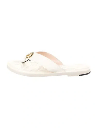 Pre-owned Gucci Interlocking G Logo Leather Flip Flops In Neutrals