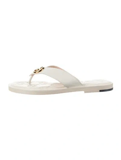 Pre-owned Gucci Interlocking G Logo Leather Flip Flops In Neutrals