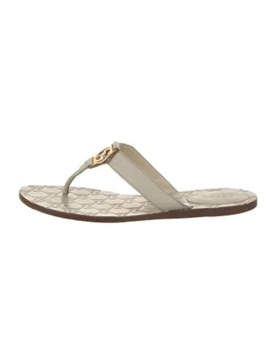 Pre-owned Gucci Interlocking G Logo Leather Flip Flops In Neutrals