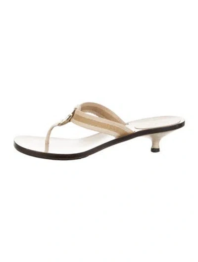 Pre-owned Gucci Interlocking G Logo Leather Flip Flops In Neutrals
