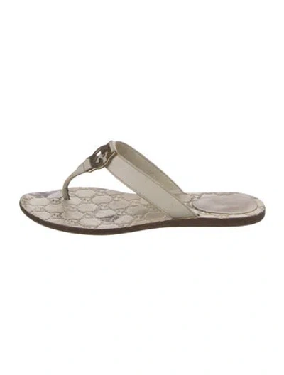 Pre-owned Gucci Interlocking G Logo Leather Flip Flops In Neutrals
