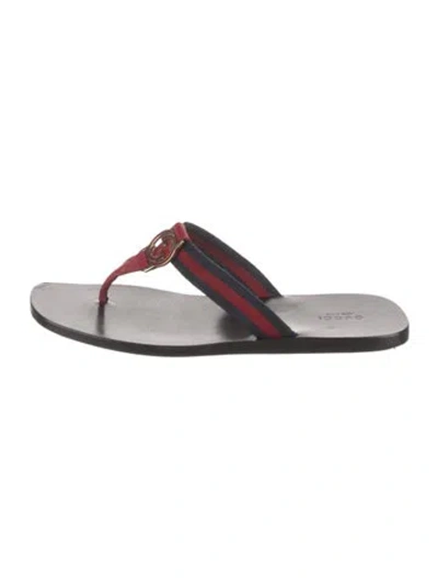 Pre-owned Gucci Interlocking G Logo Leather Flip Flops In Red