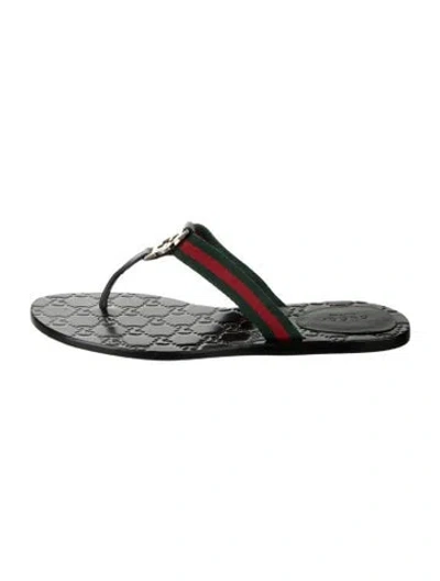 Pre-owned Gucci Interlocking G Logo Leather Flip Flops In Silver