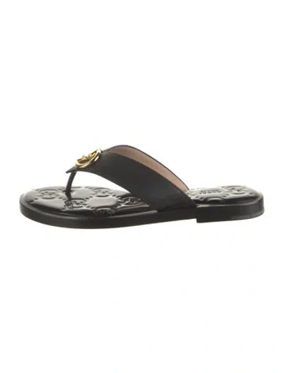 Pre-owned Gucci Interlocking G Logo Leather Flip Flops W/ Tags In Black