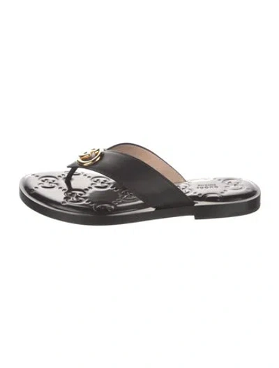 Pre-owned Gucci Interlocking G Logo Leather Flip Flops W/ Tags In Black